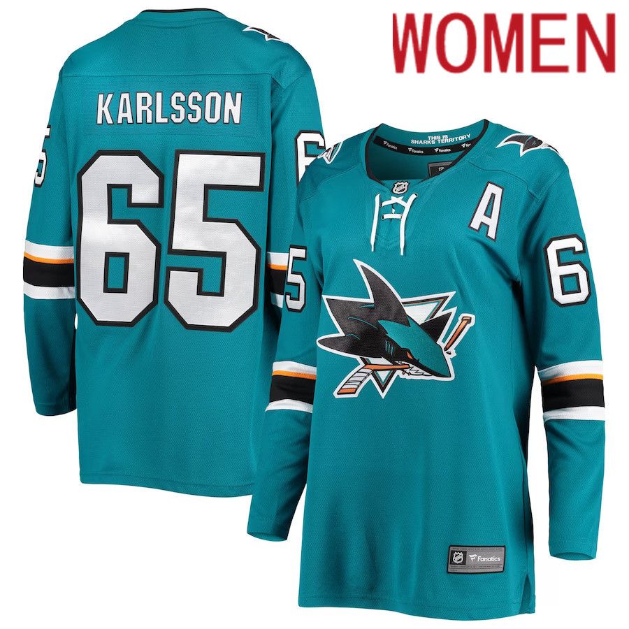Women San Jose Sharks #65 Erik Karlsson Fanatics Branded Teal Breakaway Home Team Player NHL Jersey